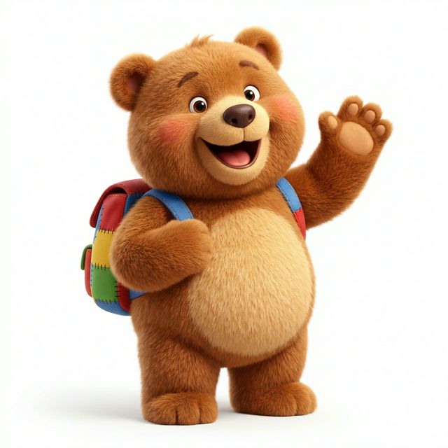 Friendly waving bear mascot